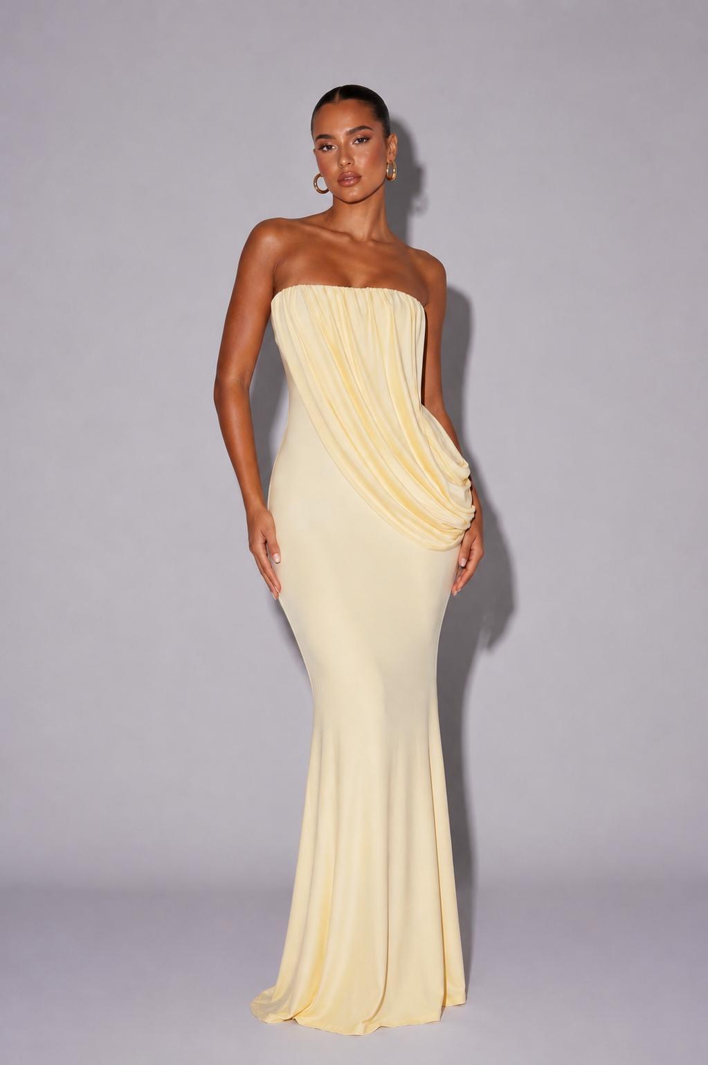 Monaco Strapless Draped Dress in Cream