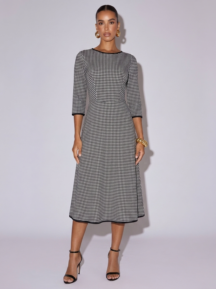 Paris Plaid Sleeve Dress in Black