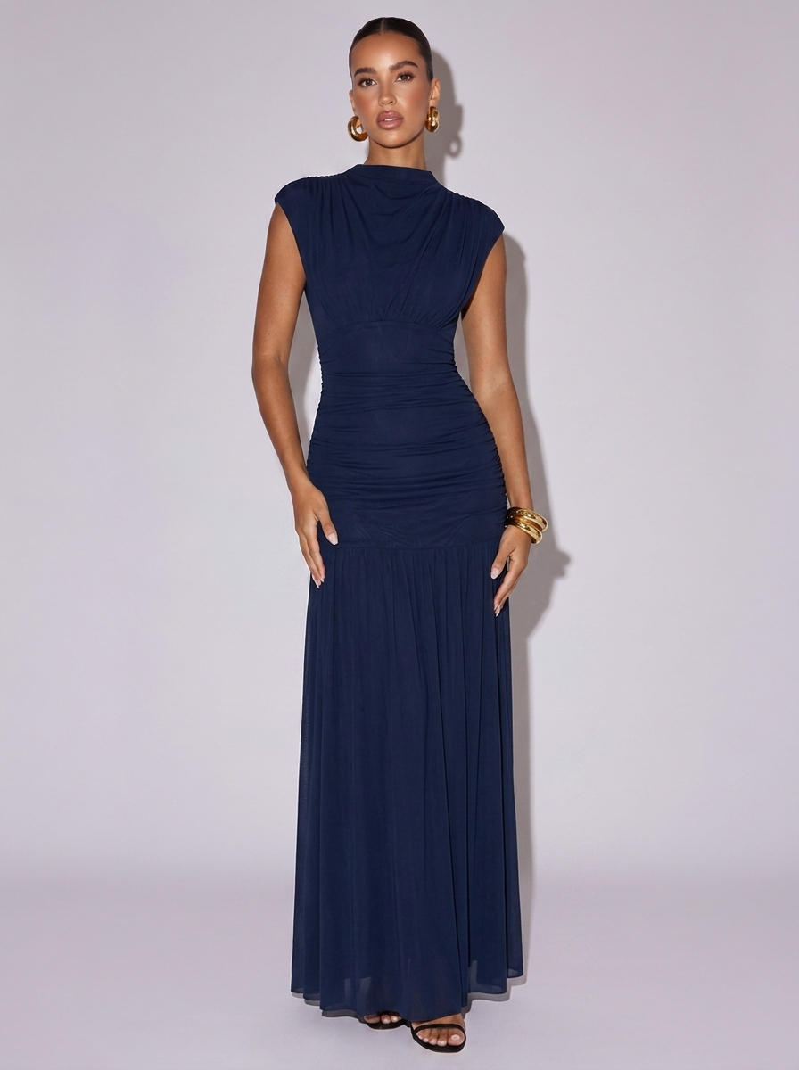 Rome Ruched Bodycon Dress in Navy