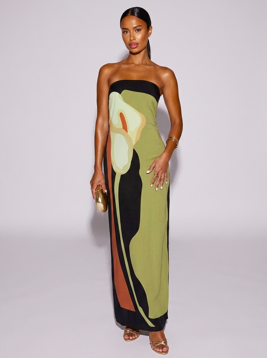 Ibiza Contrast Strapless Dress in Matcha Green