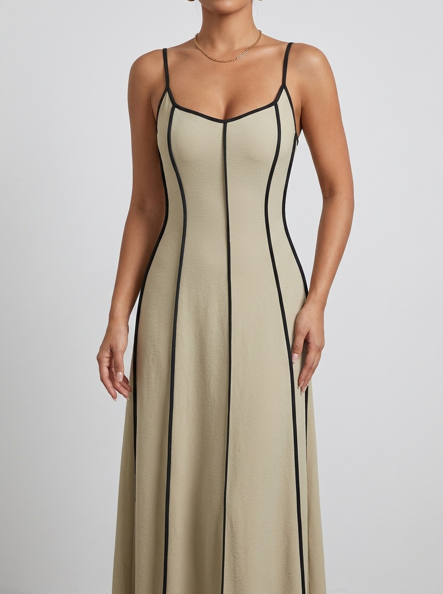 New York Contrast Trim Dress in Khaki