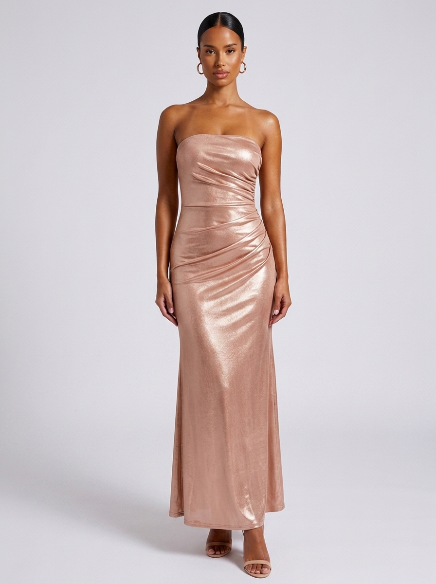 New York Ruched Tube Dress in Rose Gold