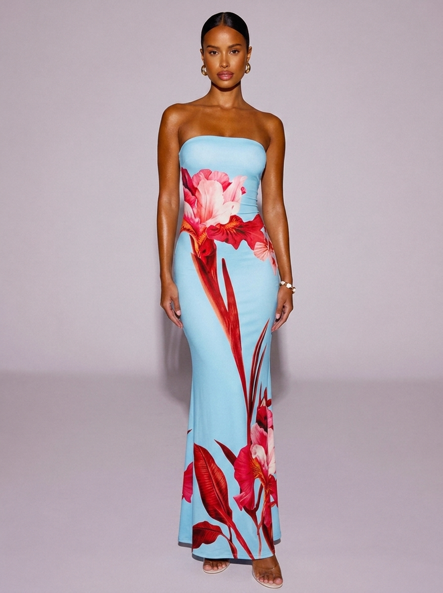 Ibiza Tube Bodycon Dress in Light Blue