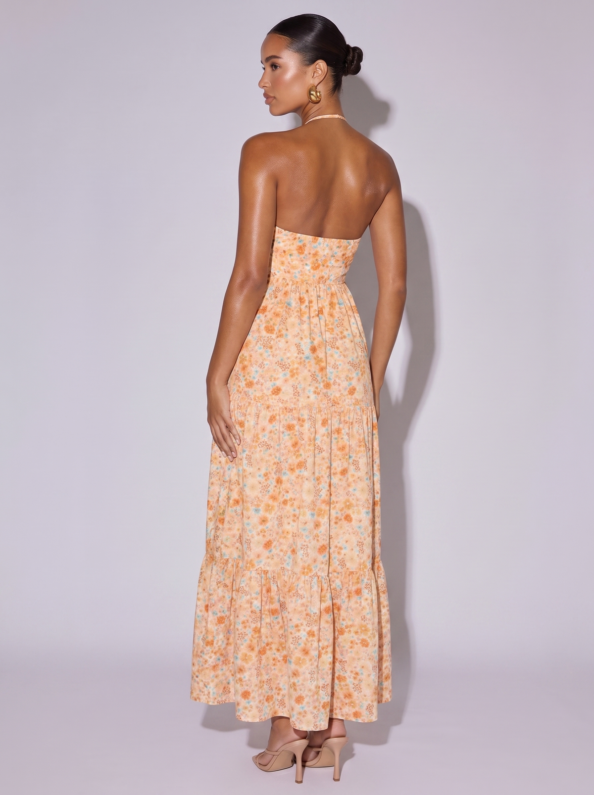 Amsterdam Floral Halter Neck Dress in Sherbet