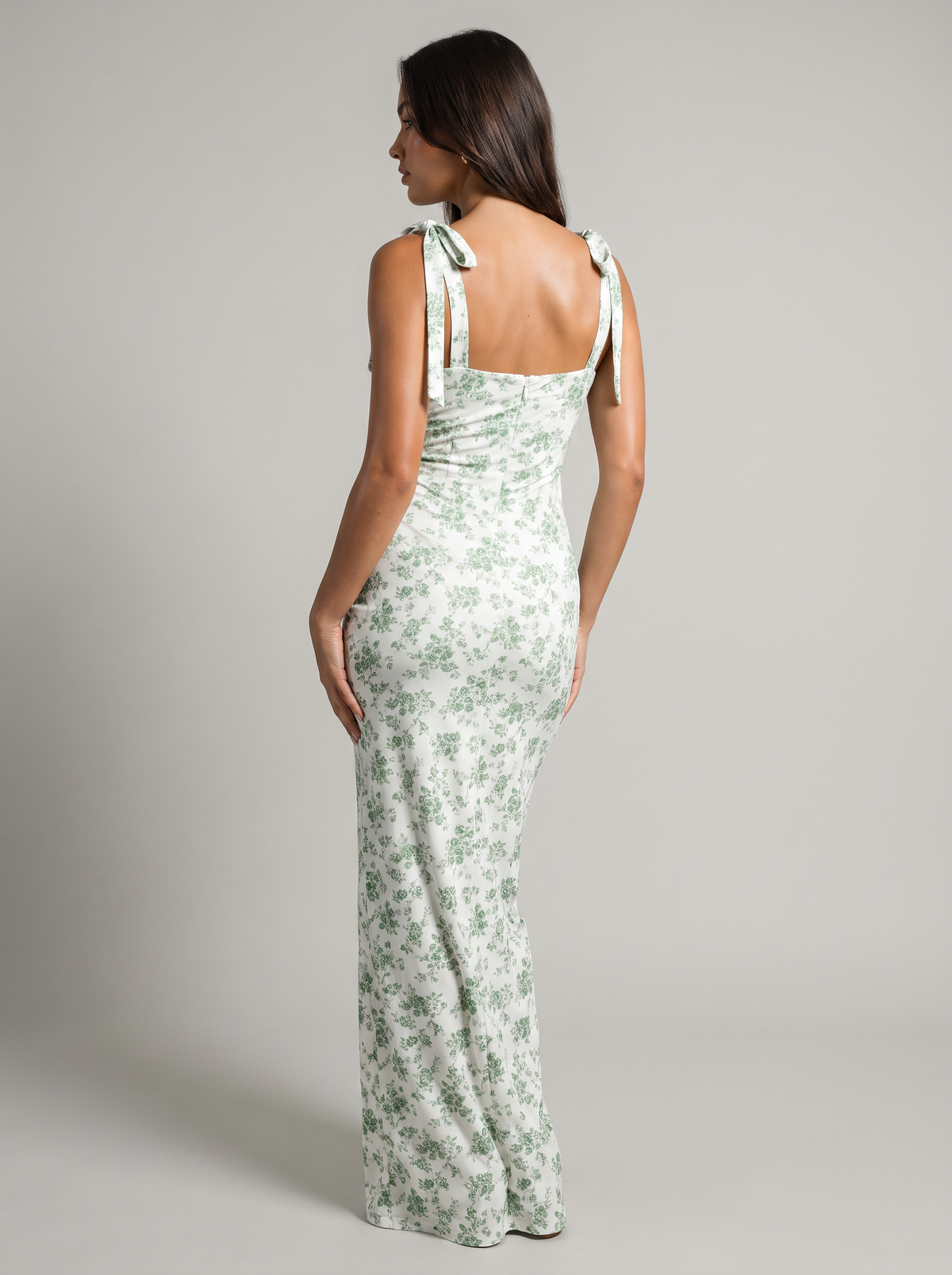 Amsterdam Floral Print Tie Strap Bodycon Dress in Green