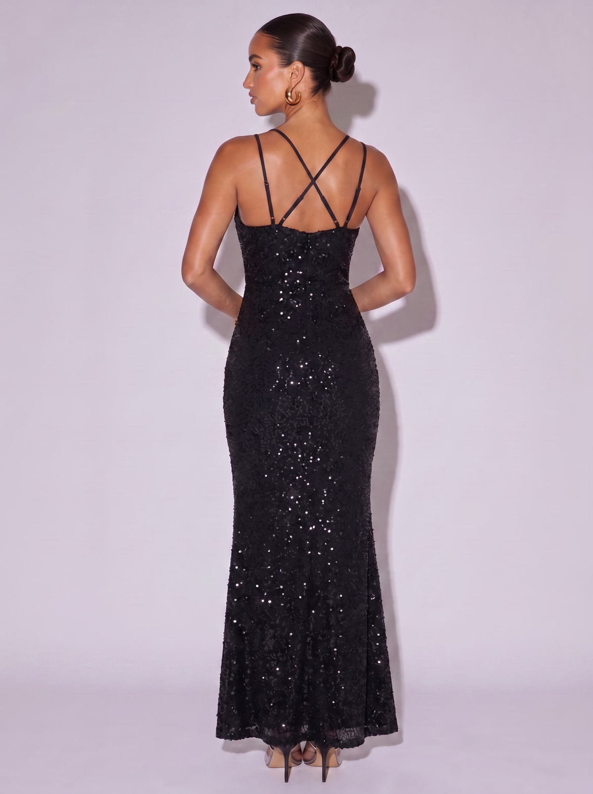 Miami Slit Sequin V-Neck Cami Dress in Black