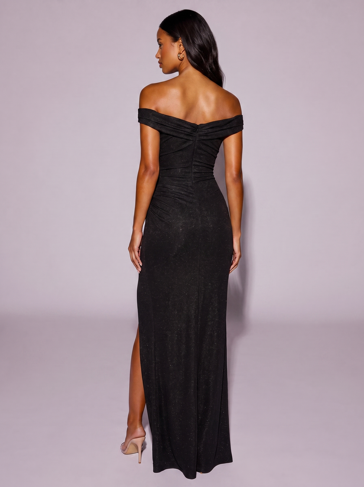 Monaco Off-Shoulder Split Dress in Black