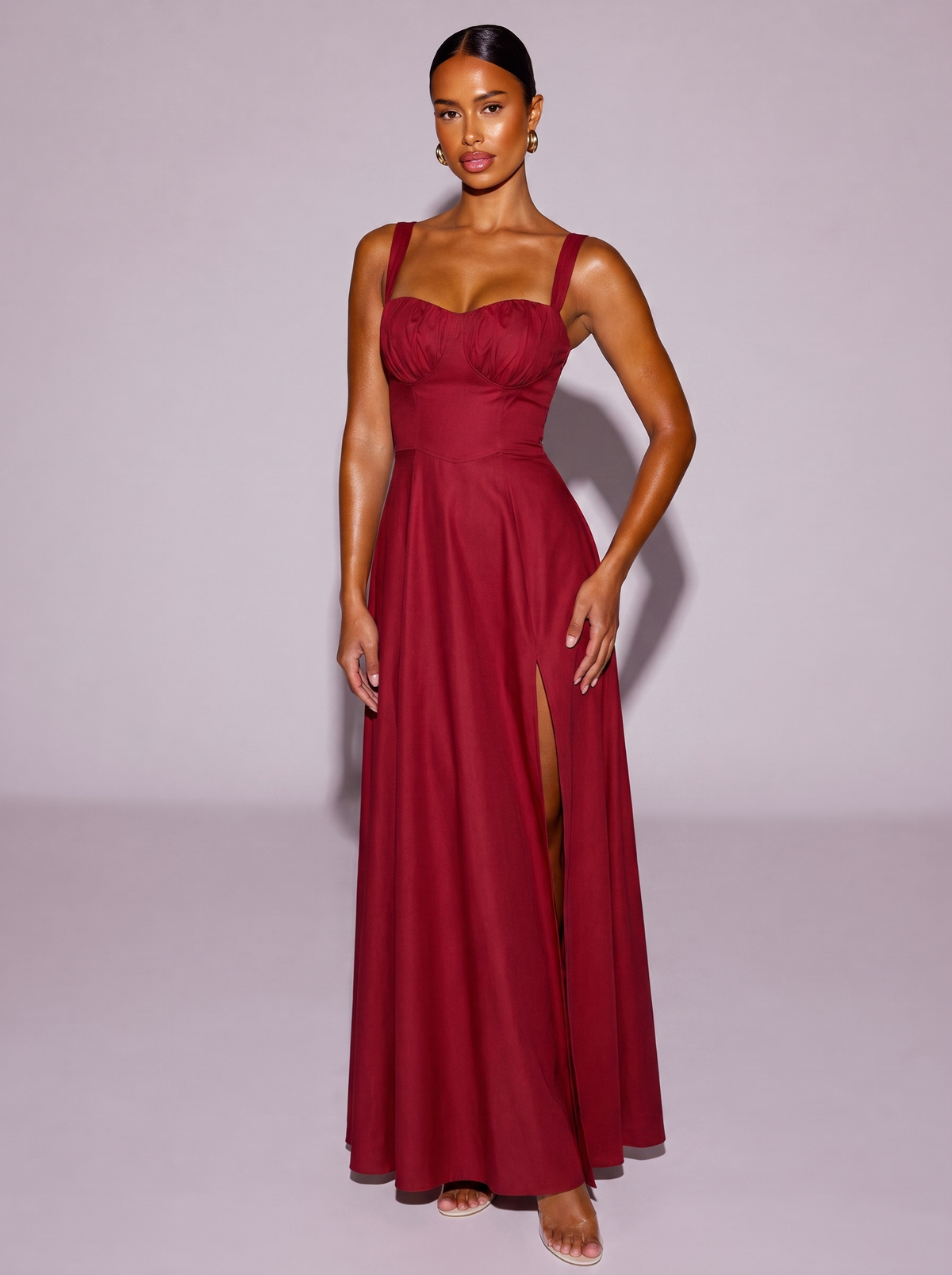 Miami Lace Up Back Split Dress in Red