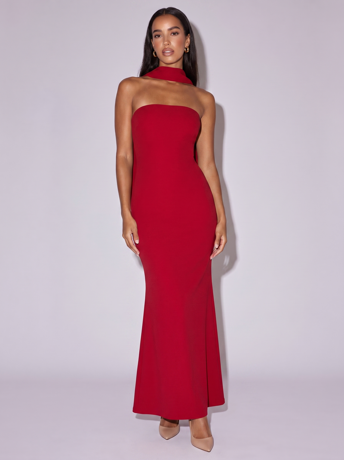 Monaco Tube Mermaid Scarf Dress in Red