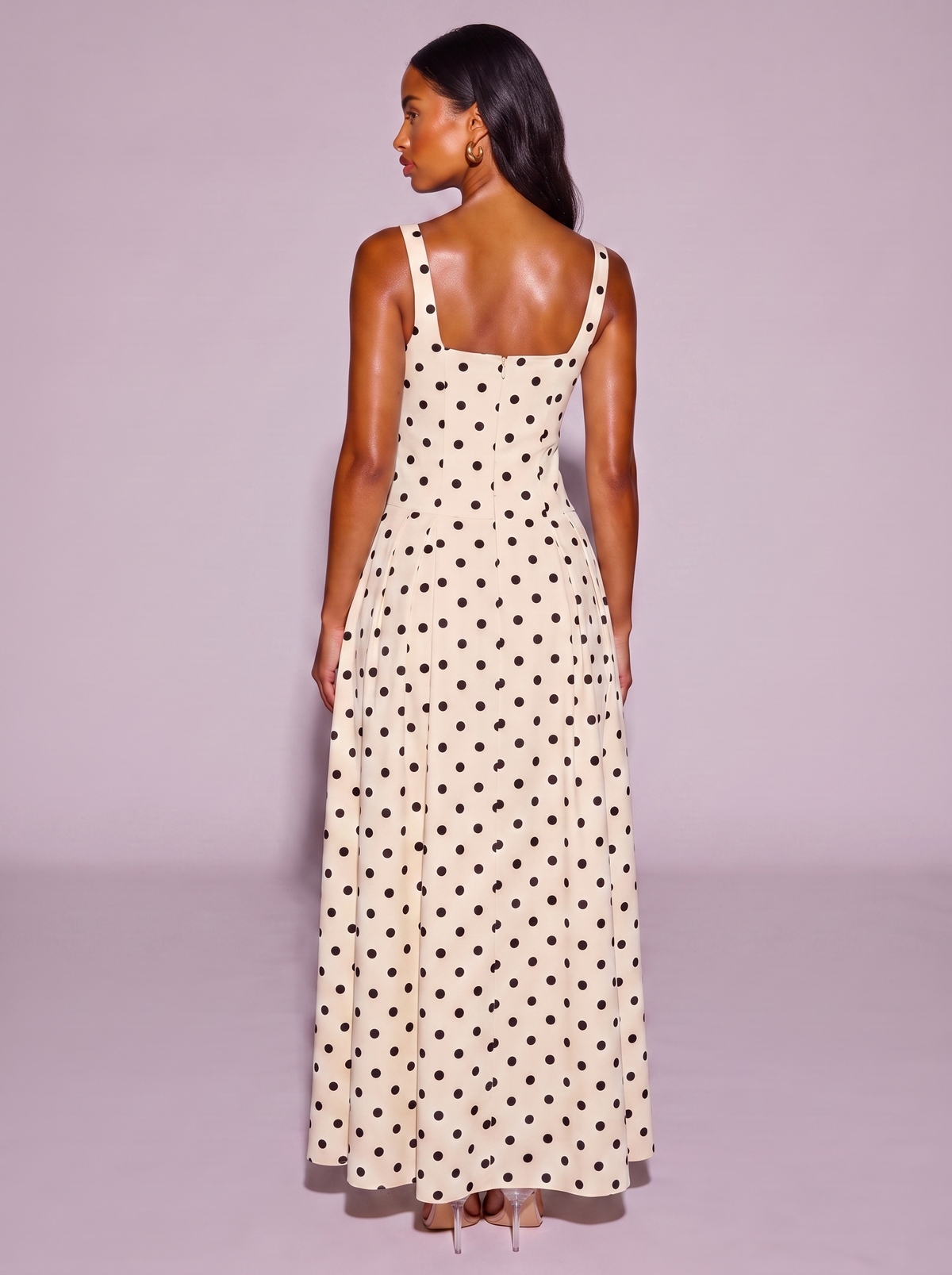 Monaco Polka Dot Square Neck Dress in Cream