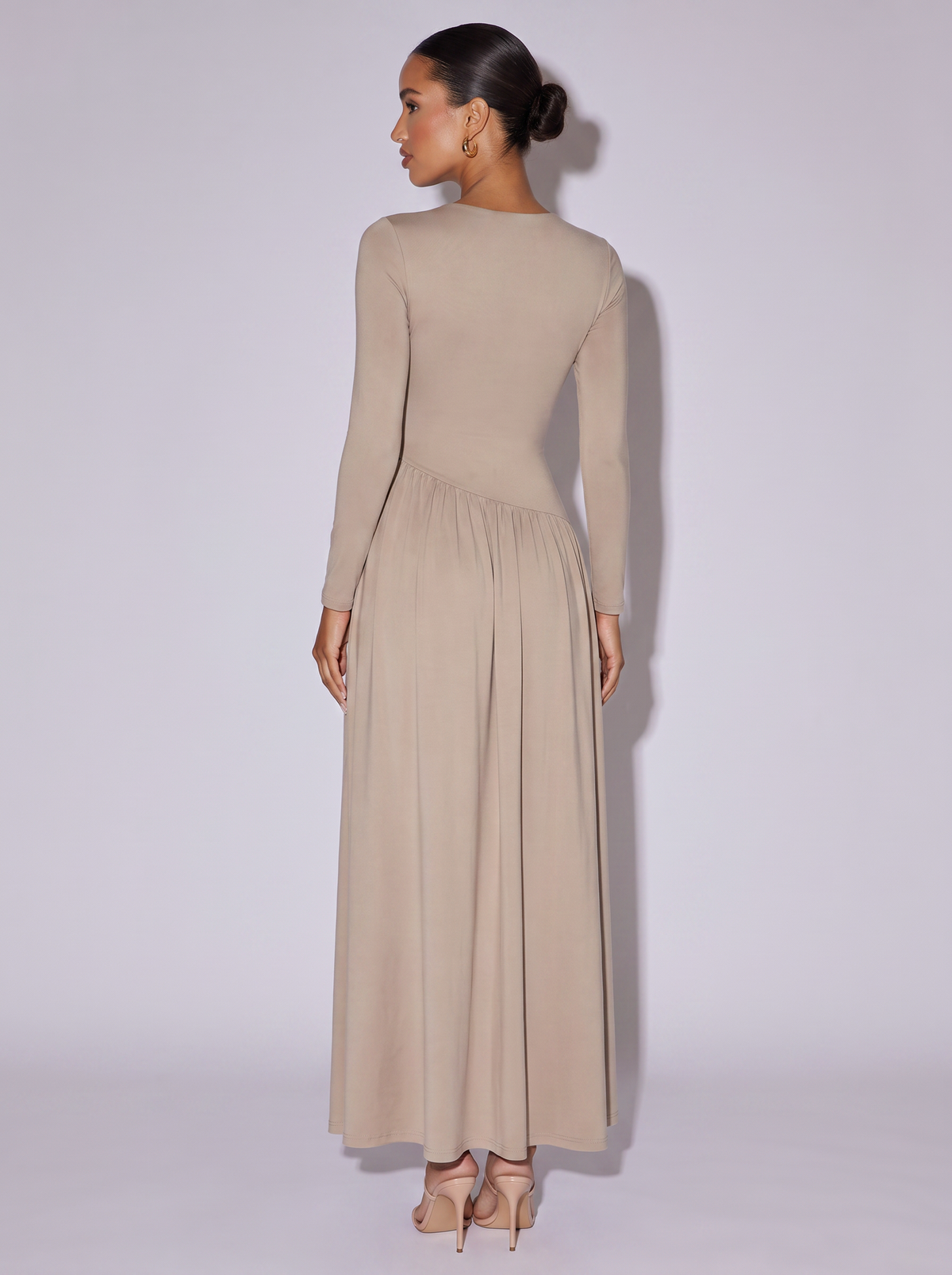Monaco Long Sleeve Ruched A-Line Dress in Dust Storm