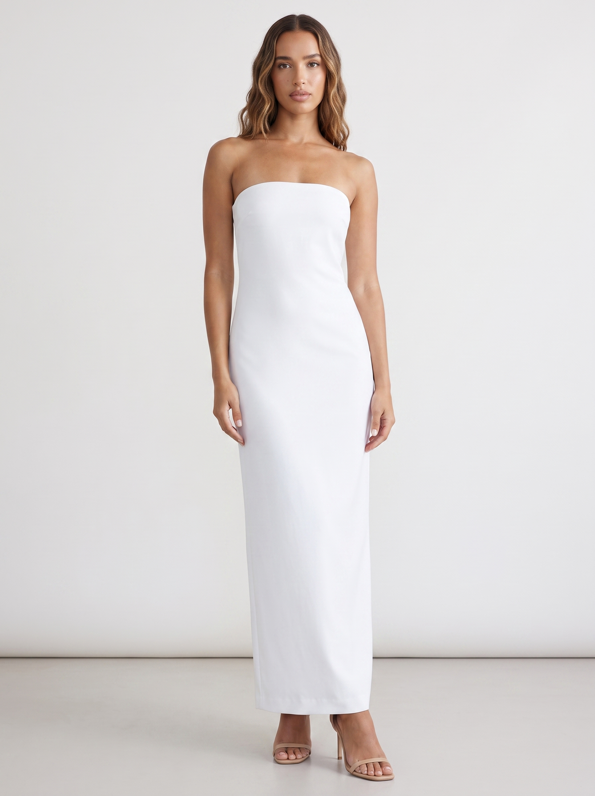 Ibiza Ruffled Slit Back Tube Dress in White