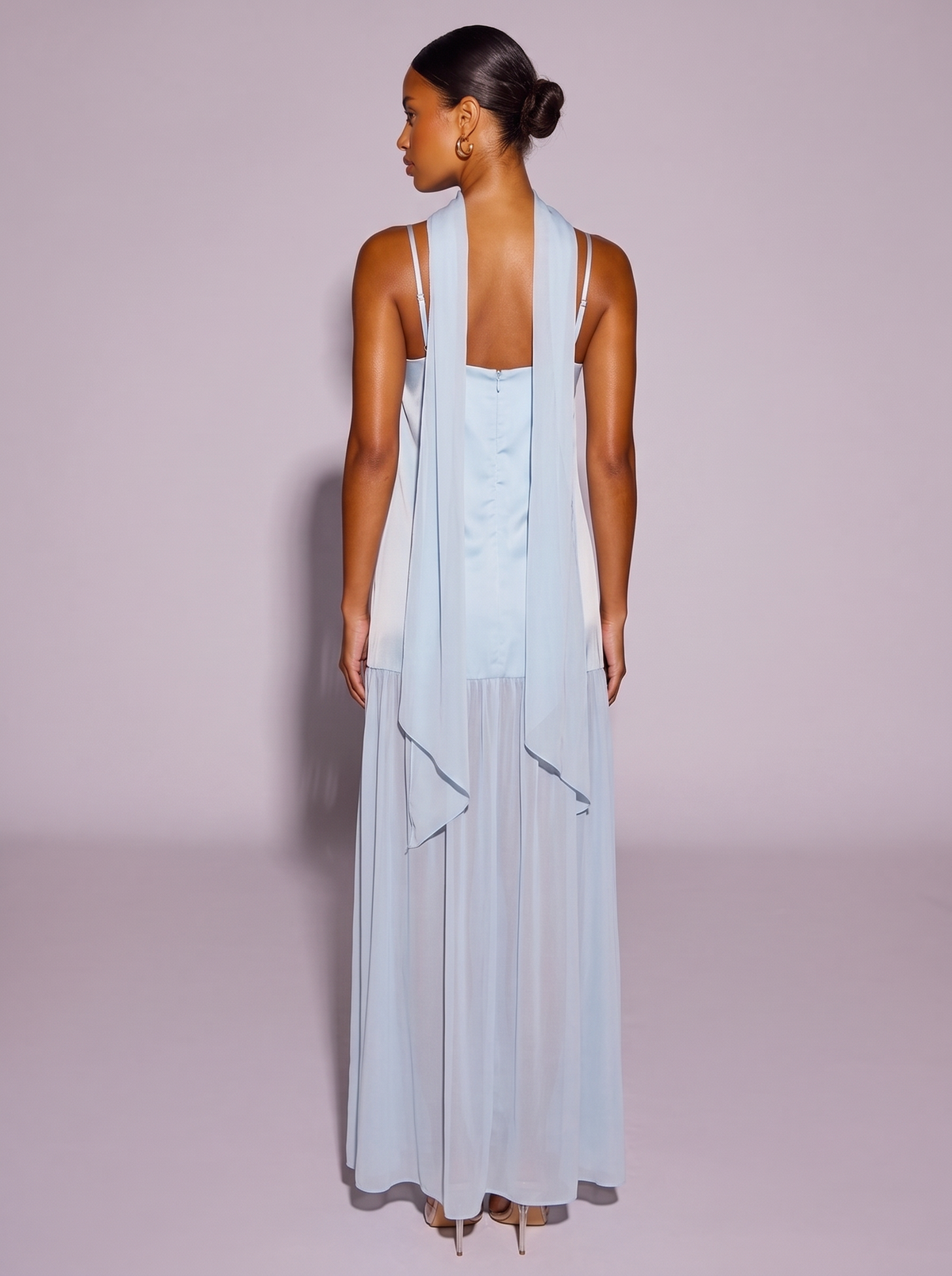 Monaco Adjustable Strap Cami Scarf Dress in Light Blue — back view