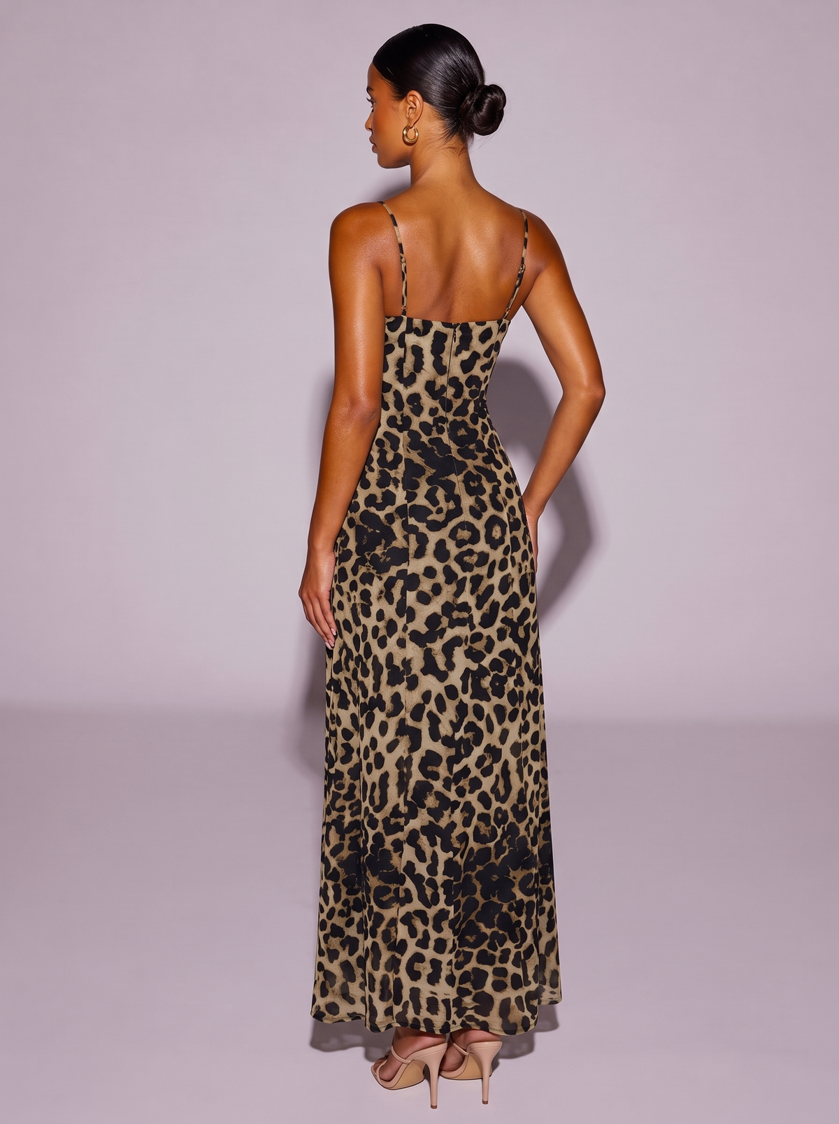 Los Angeles Leopard Sweetheart Neck Dress in Leopard — back view