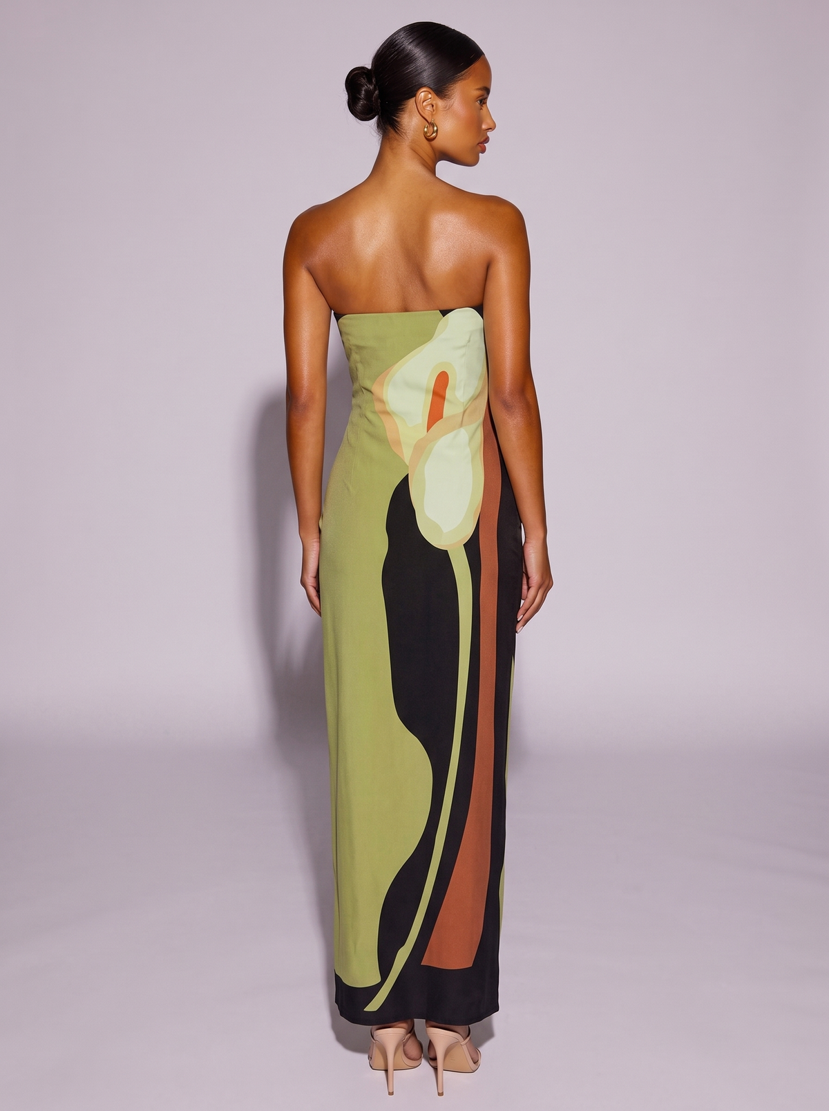 Ibiza Contrast Strapless Dress in Matcha Green — back view
