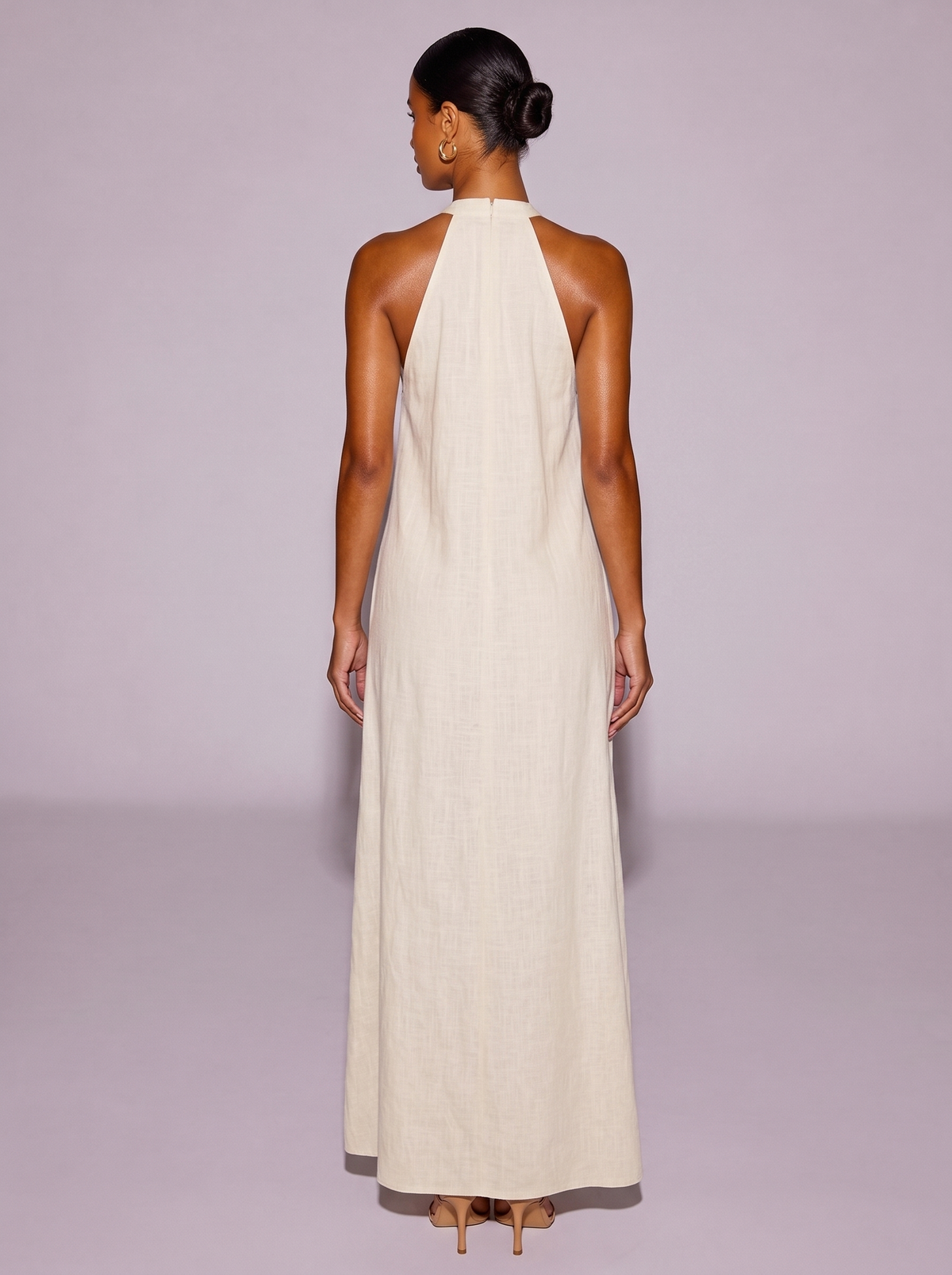 Santorini Halter Neck Dress in Cream White — back view