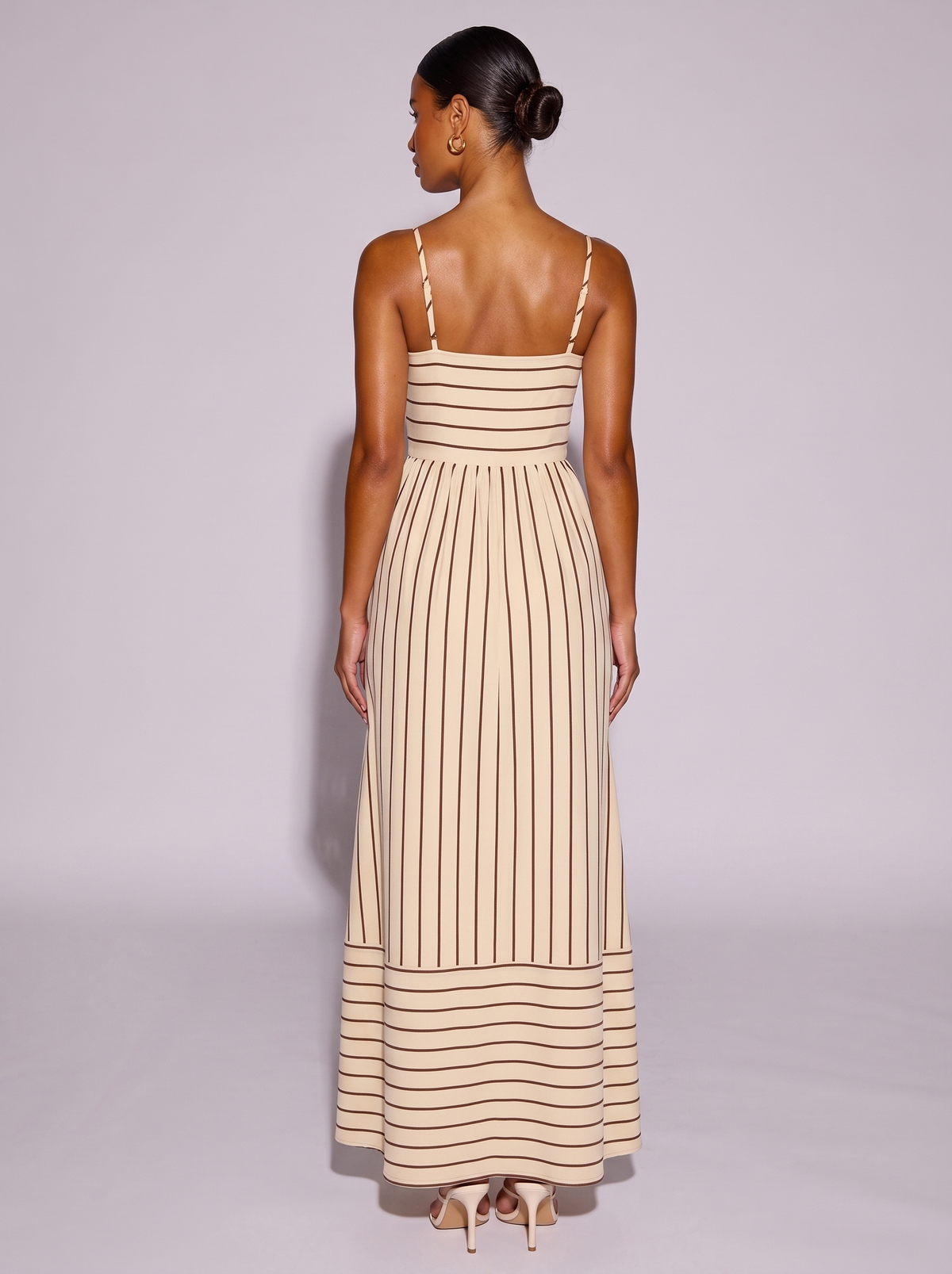 Amsterdam Striped Print Dress in Apricot — back view