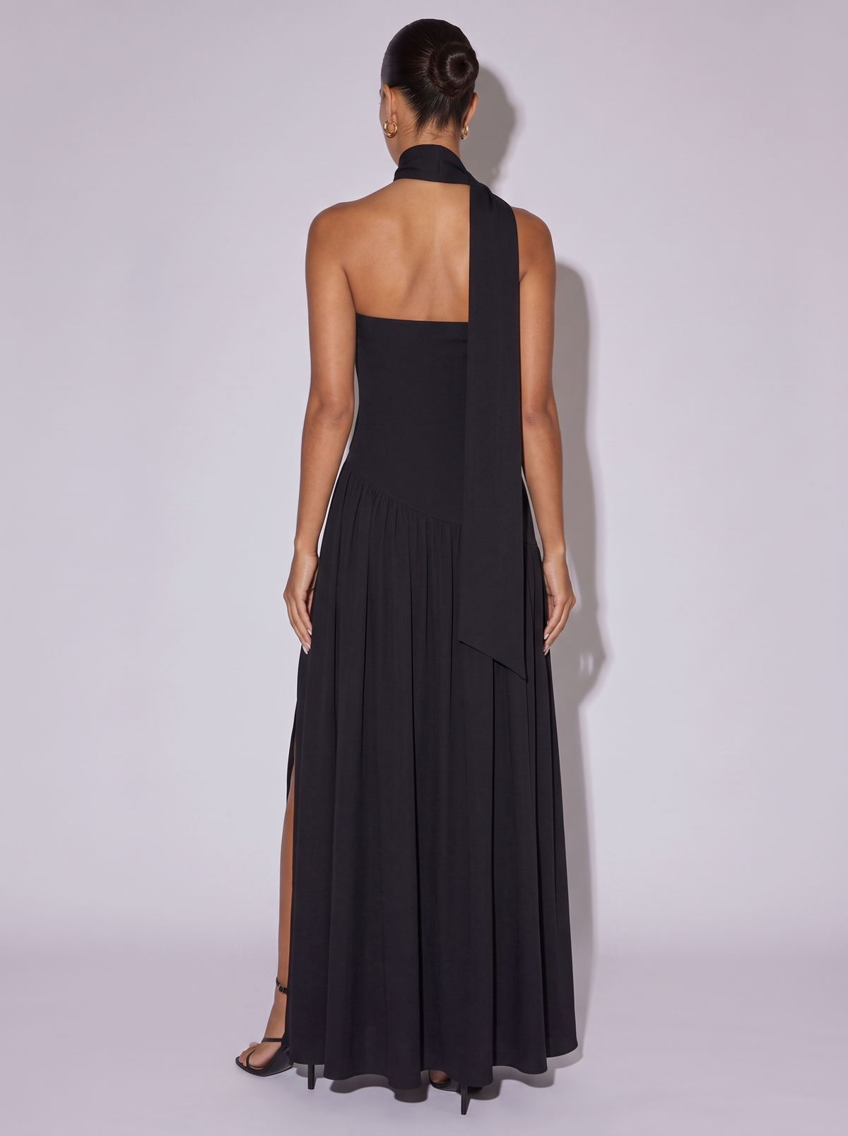 Monaco Slit Tube Scarf Dress in Black — back view