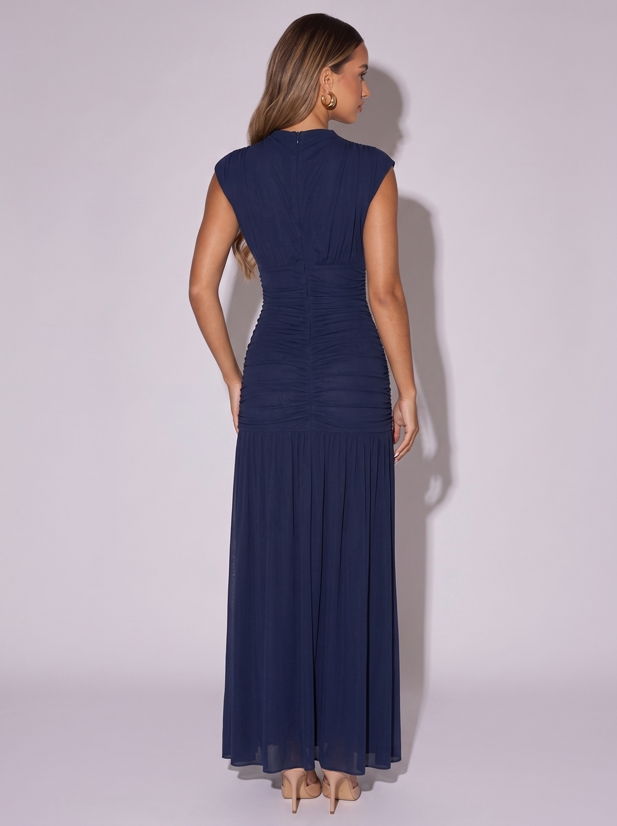 Rome Ruched Bodycon Dress in Navy — back view