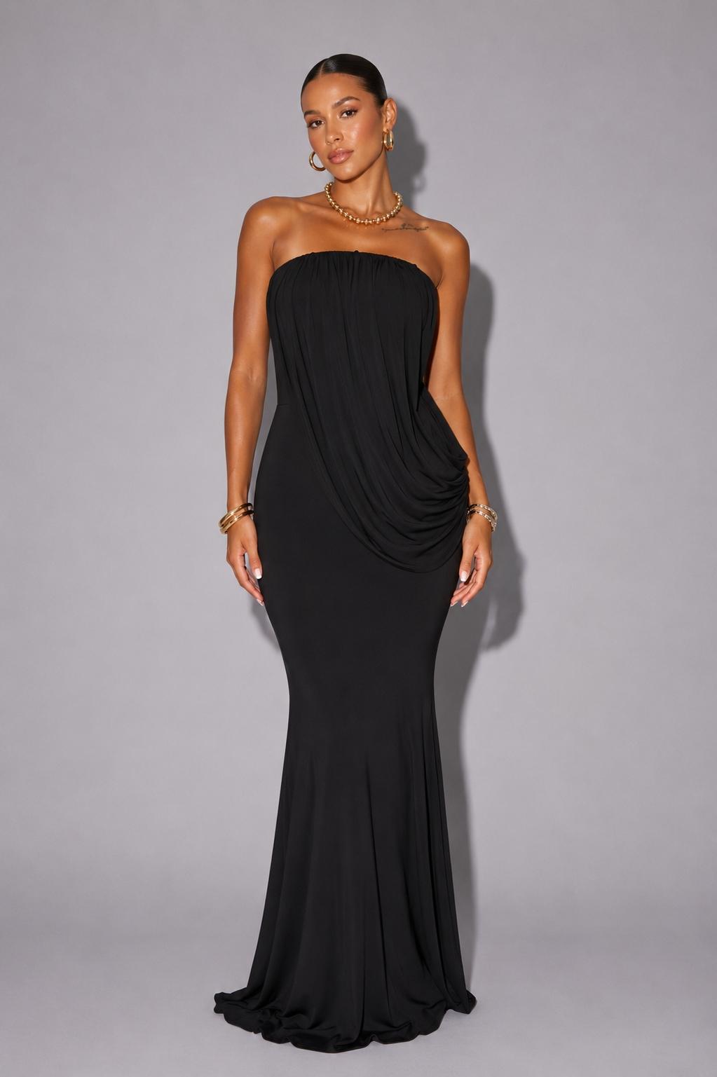 Monaco Strapless Draped Dress in Black