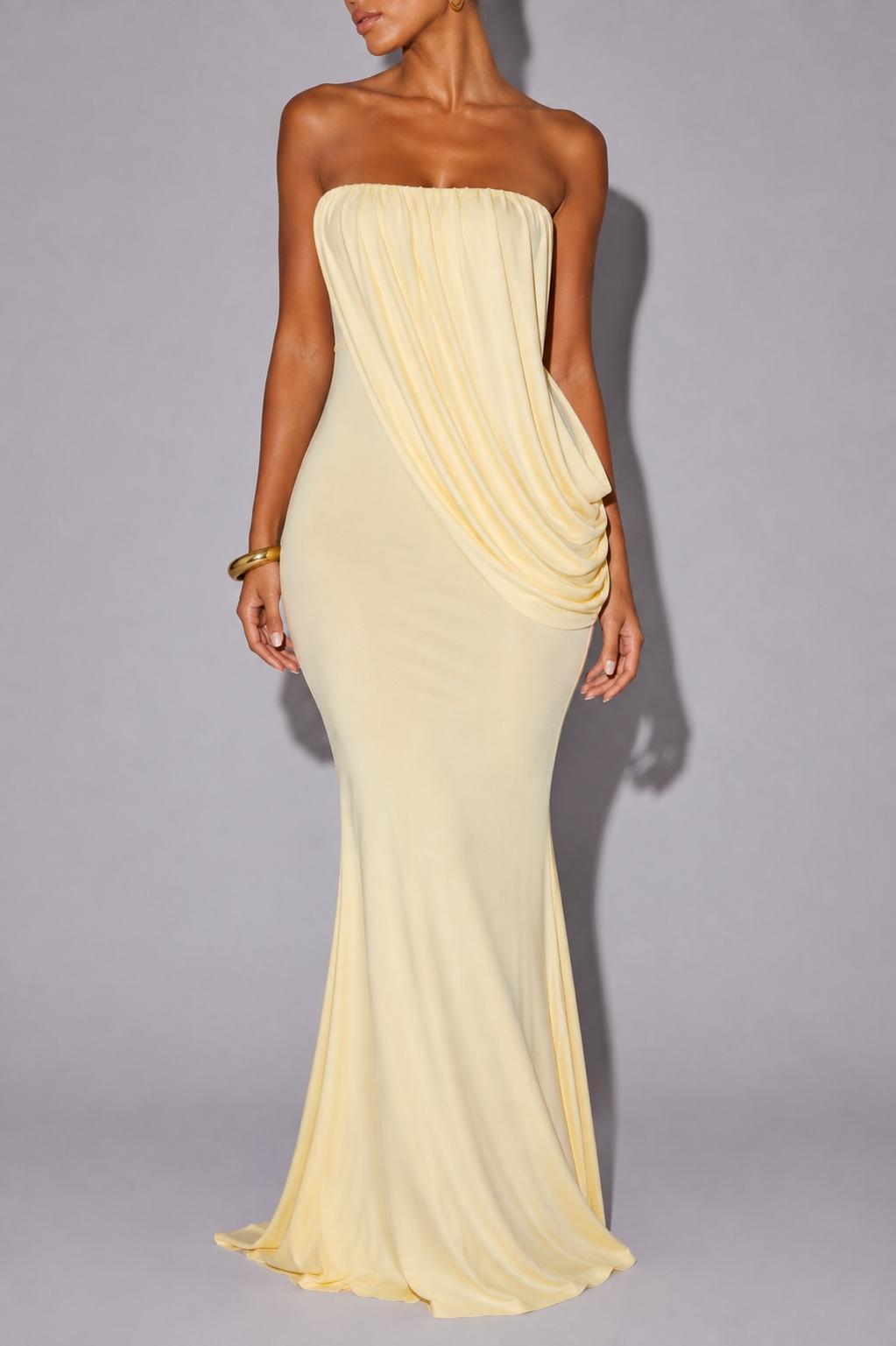 Monaco Strapless Draped Dress in Green