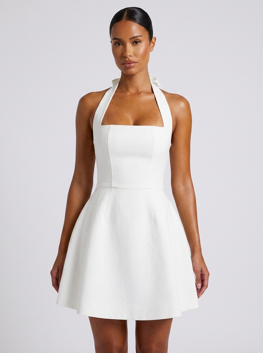 London Halter Neck Dress in White
