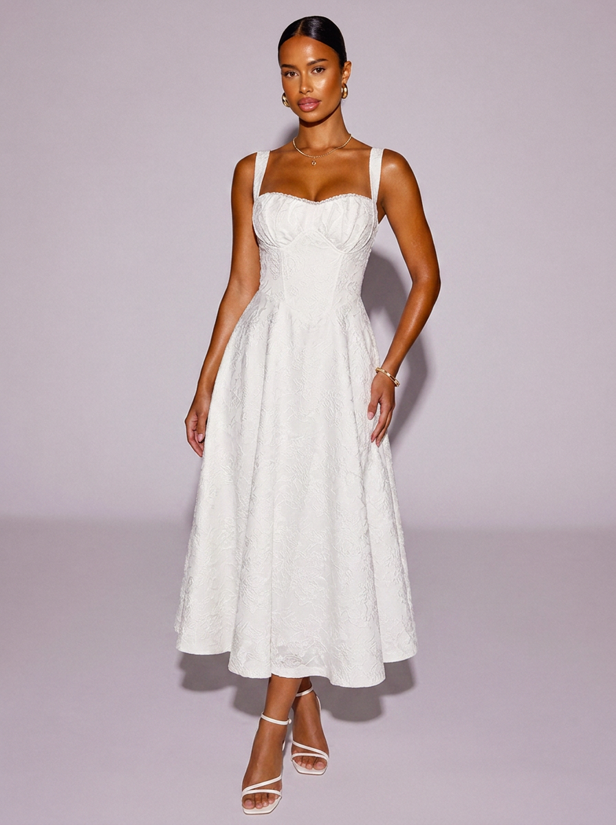 Paris Sleeveless Lace Dress in White