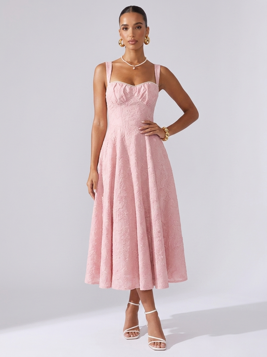 Paris Sleeveless Lace Dress in Pink