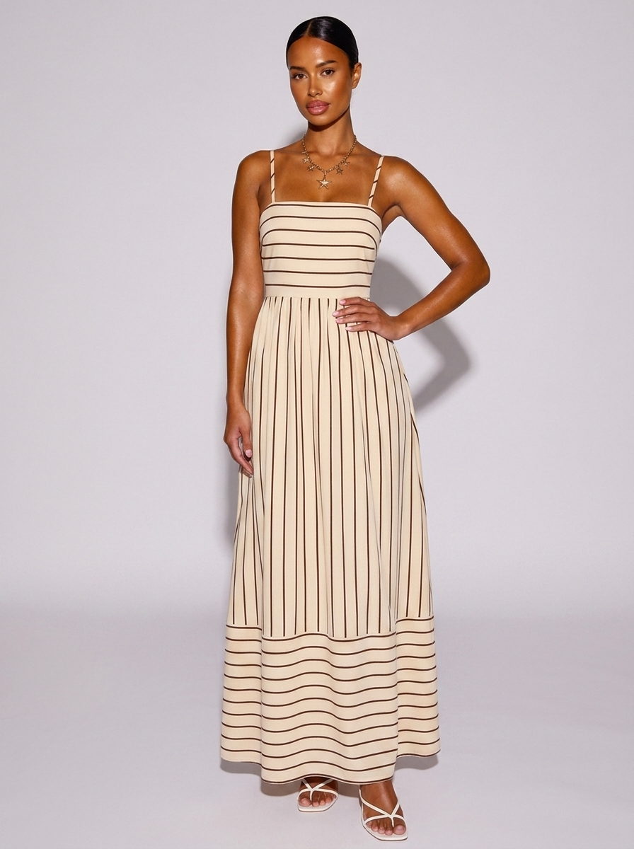 Amsterdam Striped Print Dress in Apricot