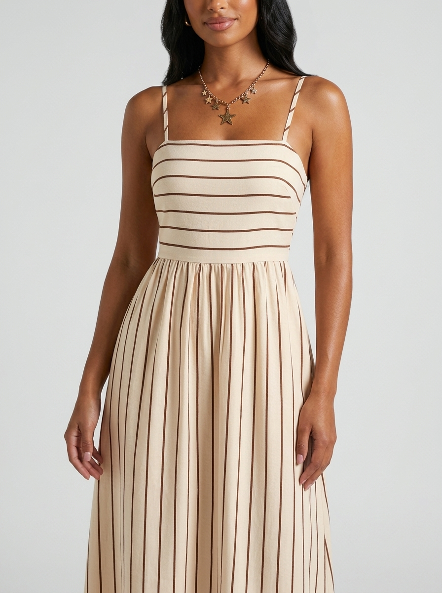 Amsterdam Striped Print Dress in Apricot