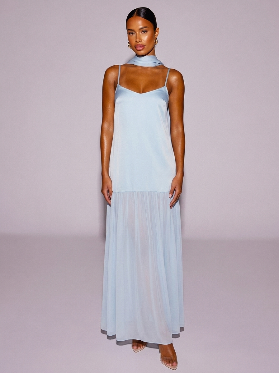 Monaco Adjustable Strap Cami Scarf Dress in Light Blue