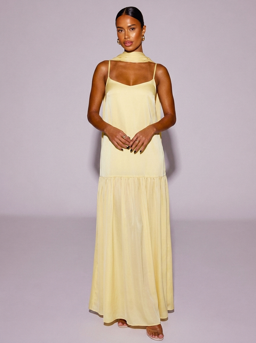 Monaco Adjustable Strap Cami Scarf Dress in Pastel Yellow