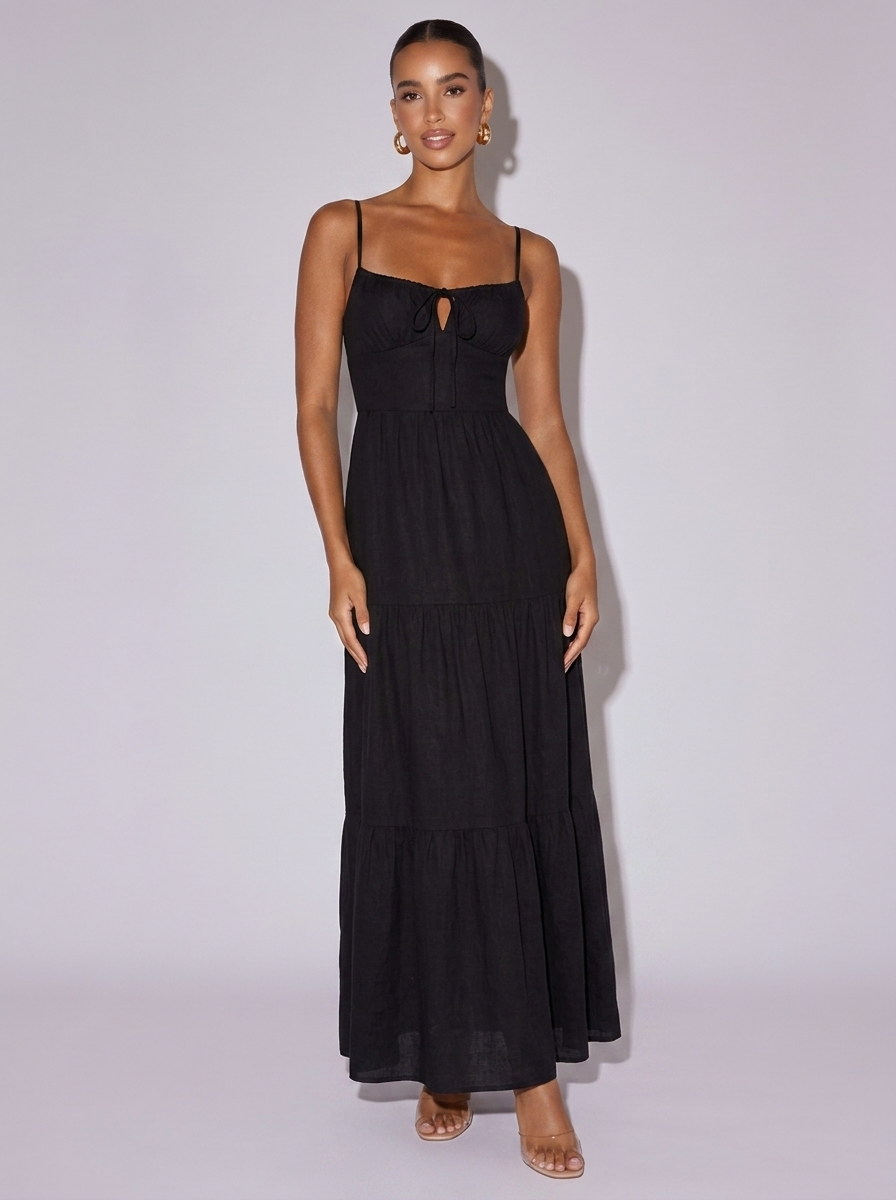 Rome Lace Up Back Cami Dress in Black