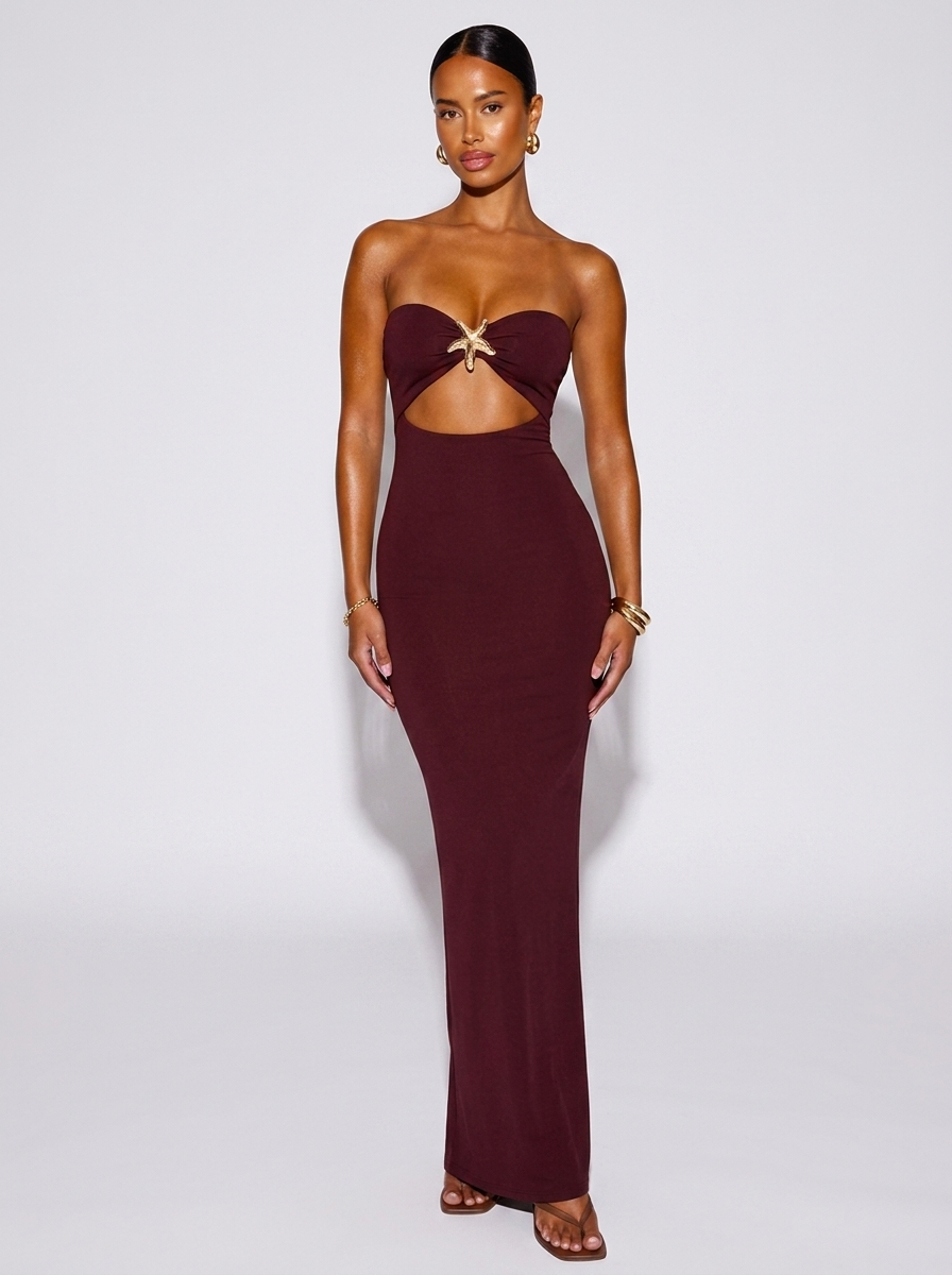 Ibiza Cutout Sweetheart Neck Tube Dress in Burgundy