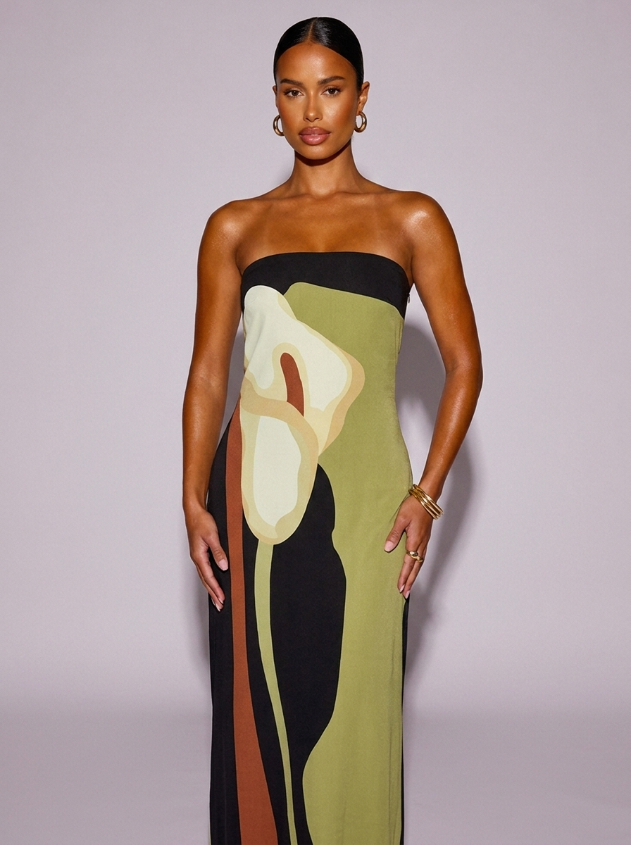 Ibiza Contrast Strapless Dress in Matcha Green