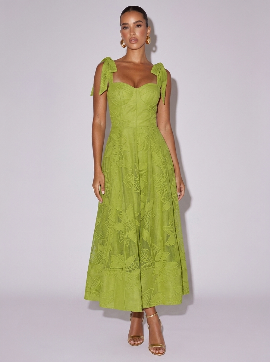 Amsterdam Sweetheart Neck Tie-Strap Dress in Green