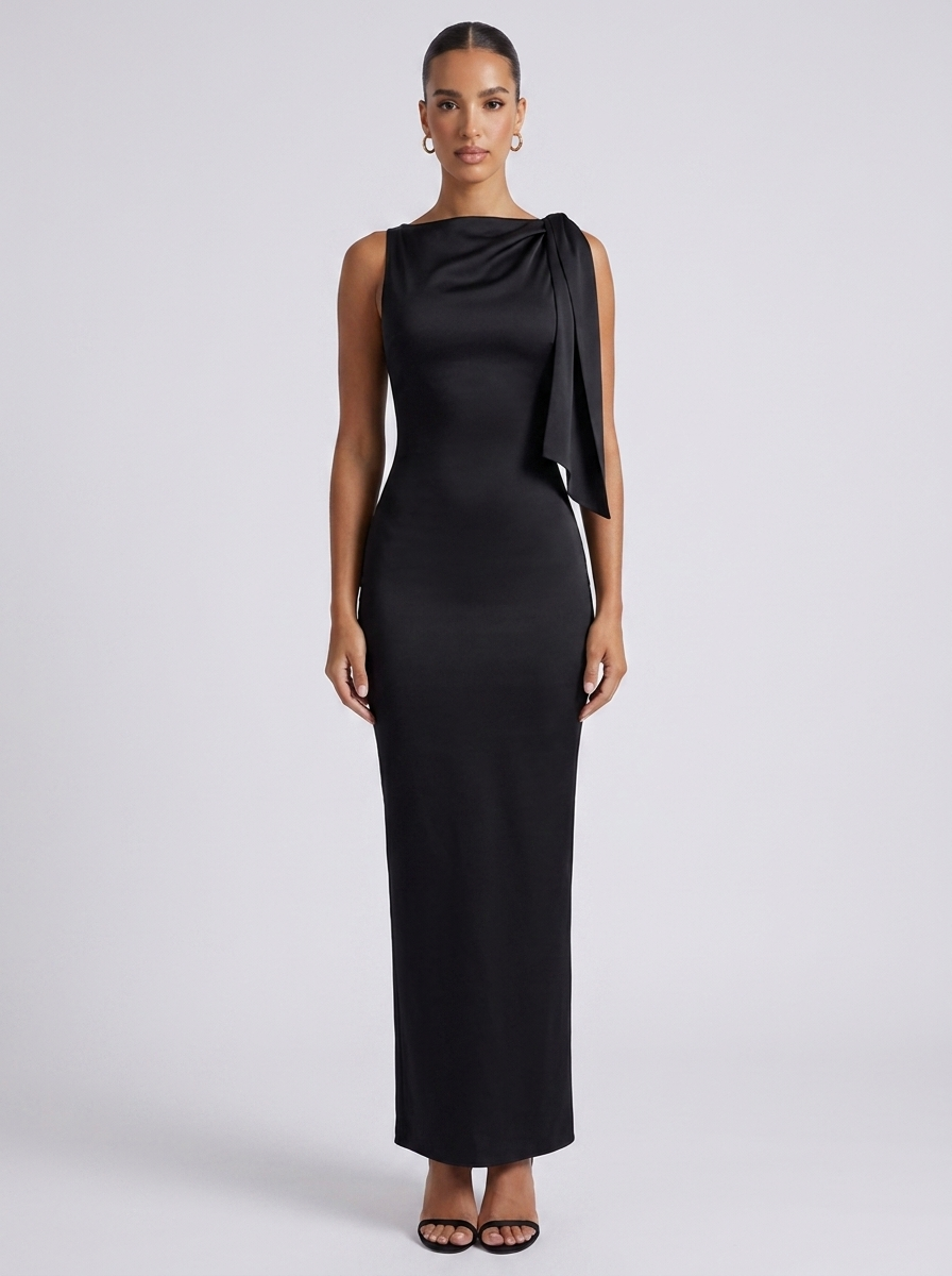 Monaco Sleeveless Drape Dress in Black