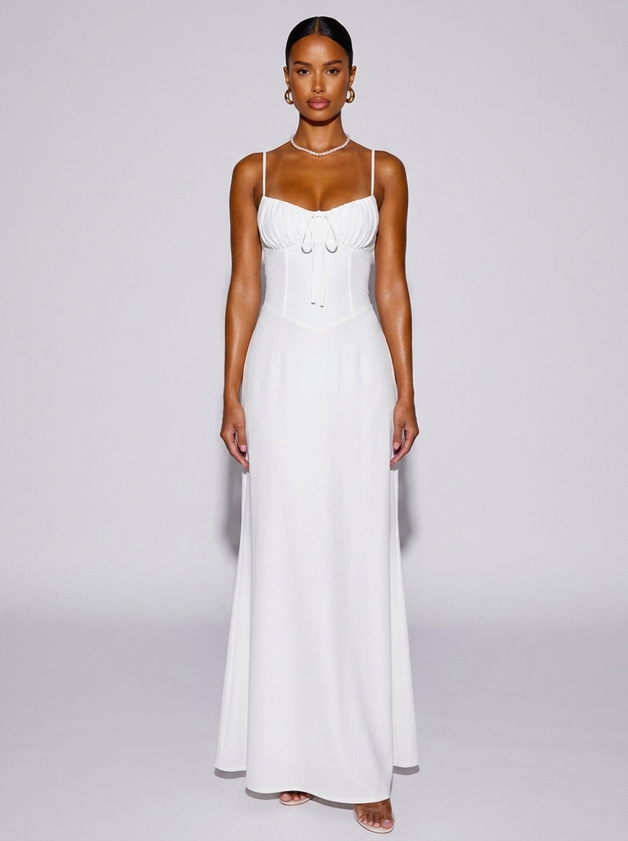 London Tie Front Spaghetti Strap Dress in White