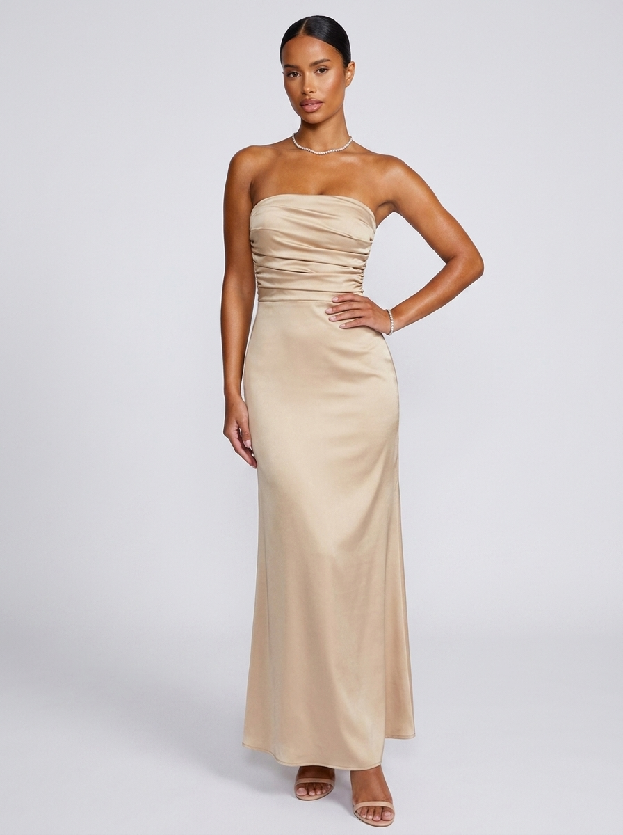 New York Ruched Tube Dress in Tan
