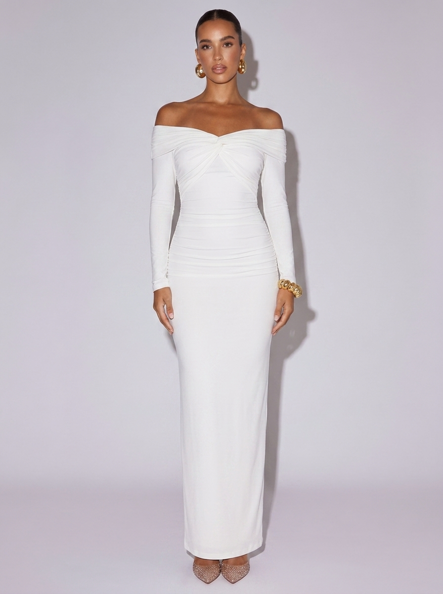Miami Off-Shoulder Ruched Dress in White
