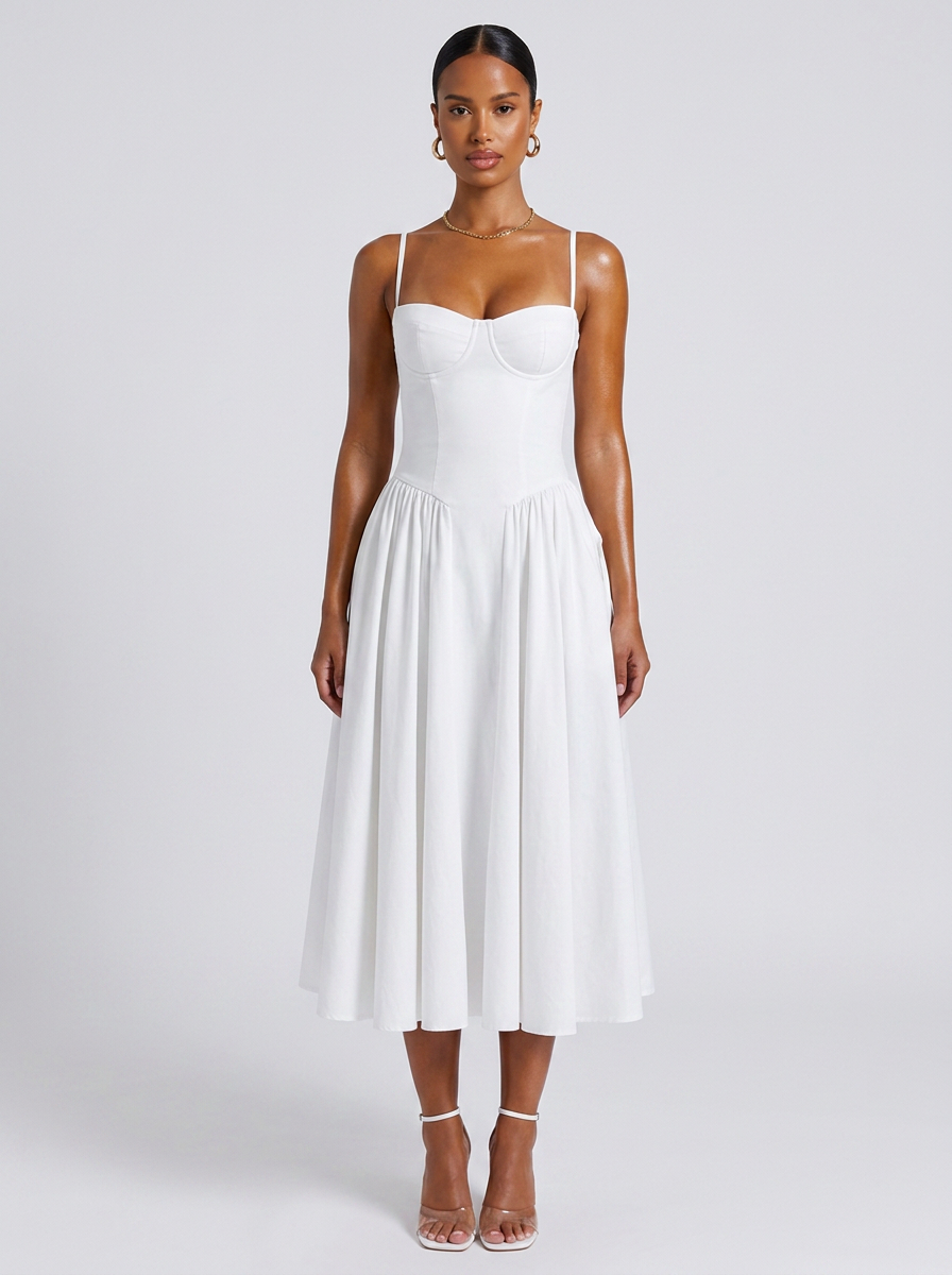London Sweetheart Neck Dress in White