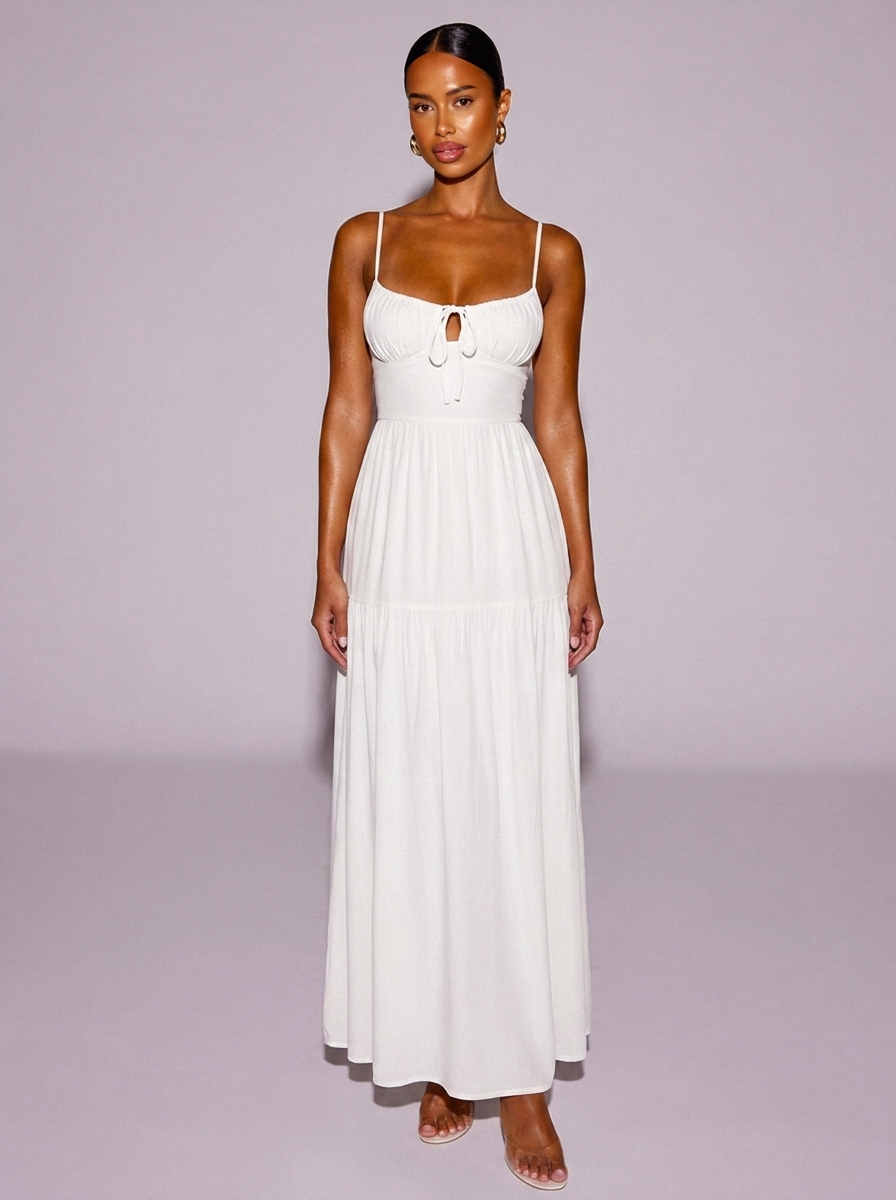 Rome Lace Up Spaghetti Strap Dress in White