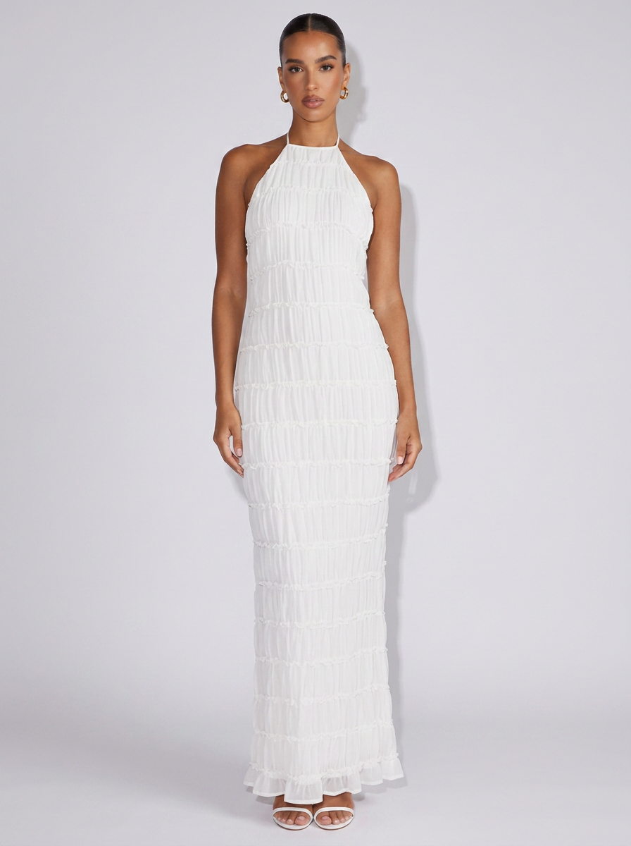 Ibiza Ruched Halter Neck Dress in White