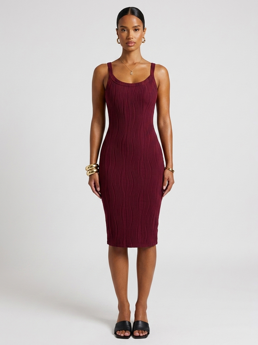 Santorini Textured Knit Bodycon Dress in Burgundy