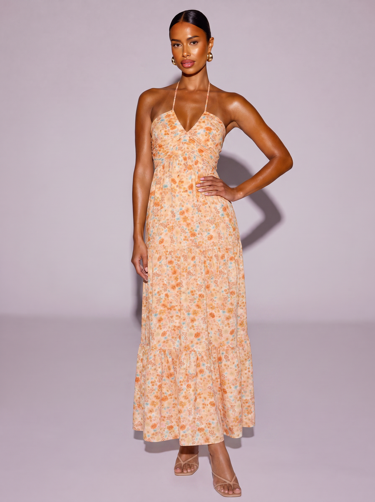 Amsterdam Floral Halter Neck Dress in Sherbet