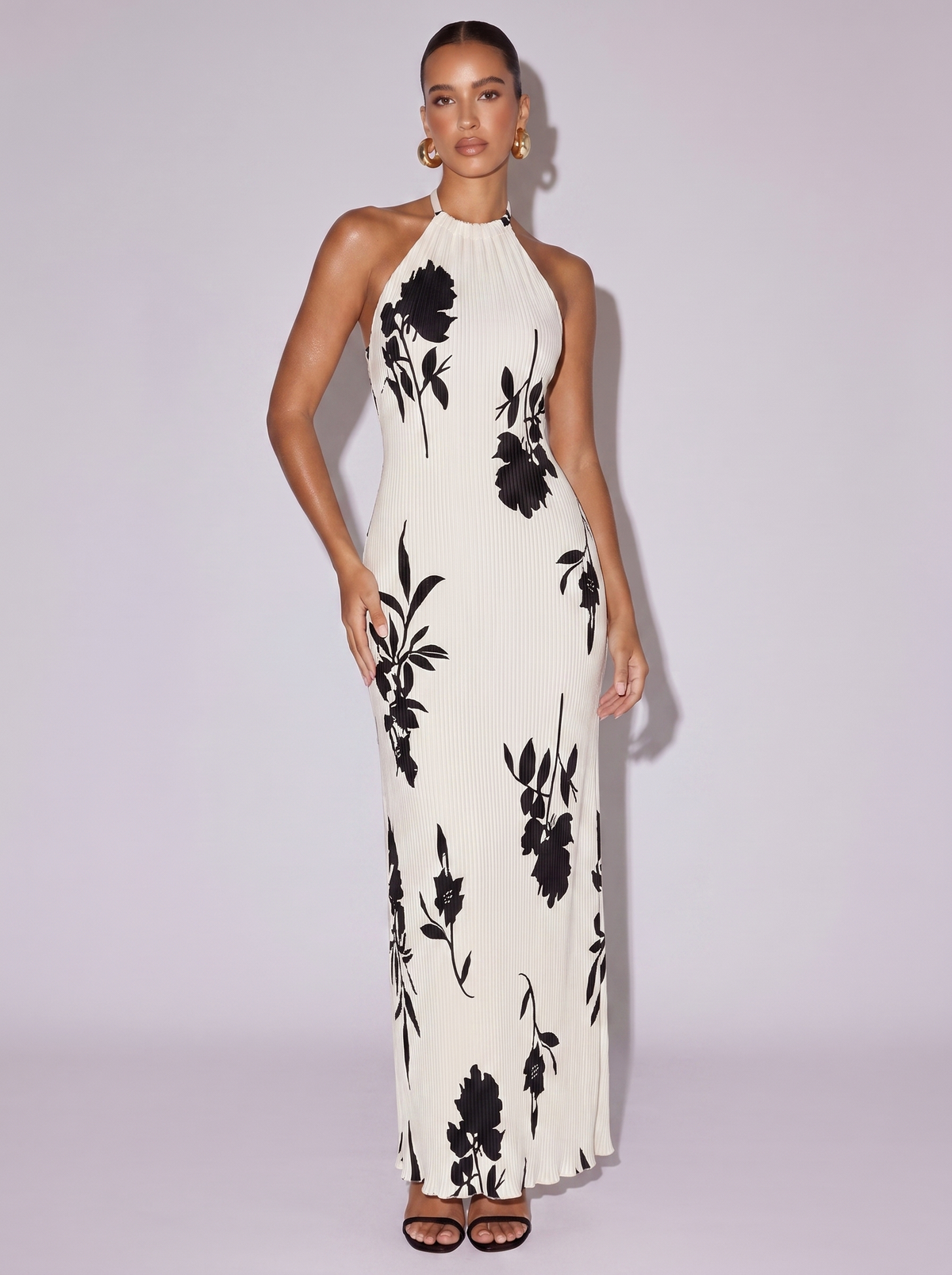 Amsterdam Floral Print Halter Neck Dress in White