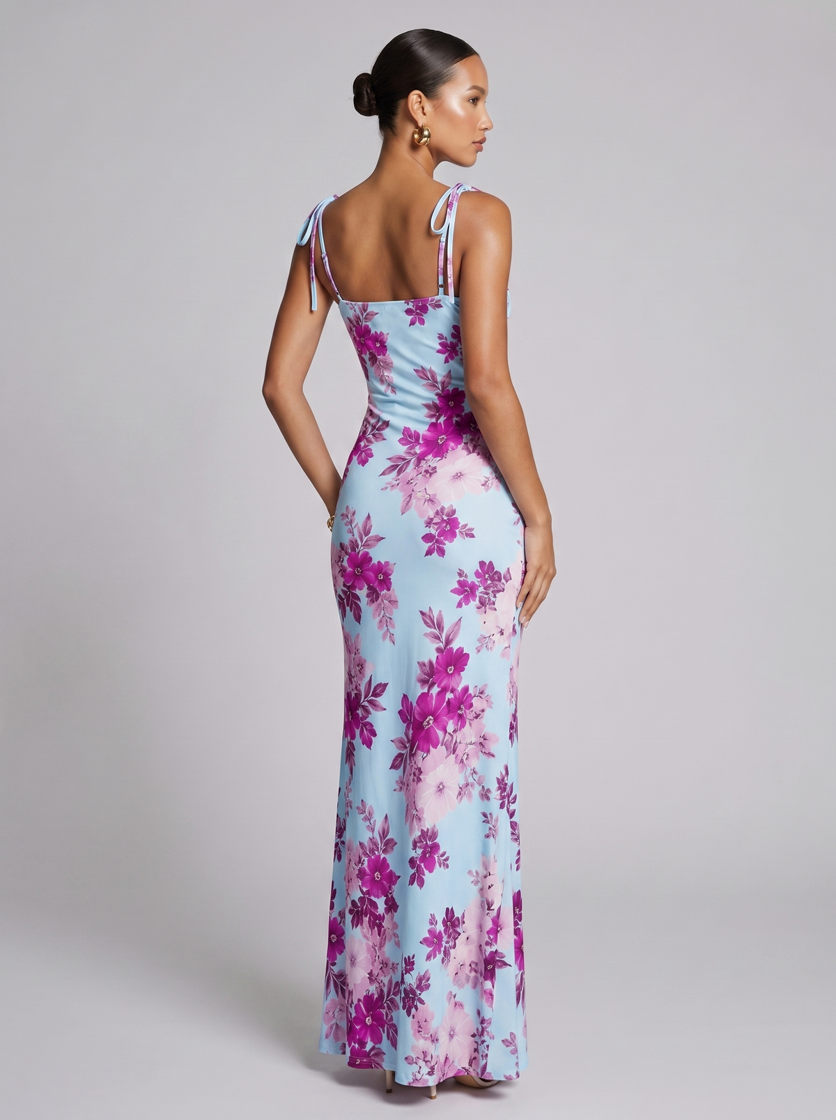 Amsterdam Printed Floral Slit Dress in Light Blue