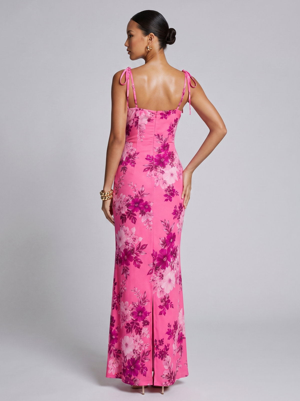 Amsterdam Printed Floral Slit Dress in Hot Pink