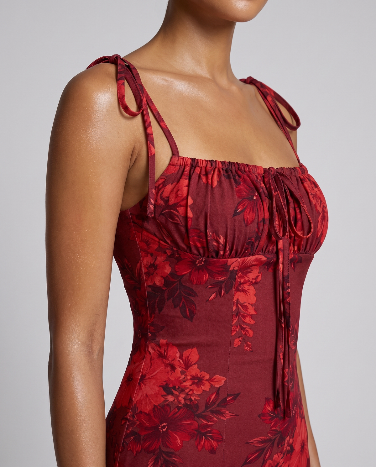 Amsterdam Printed Floral Slit Dress in Deep Red