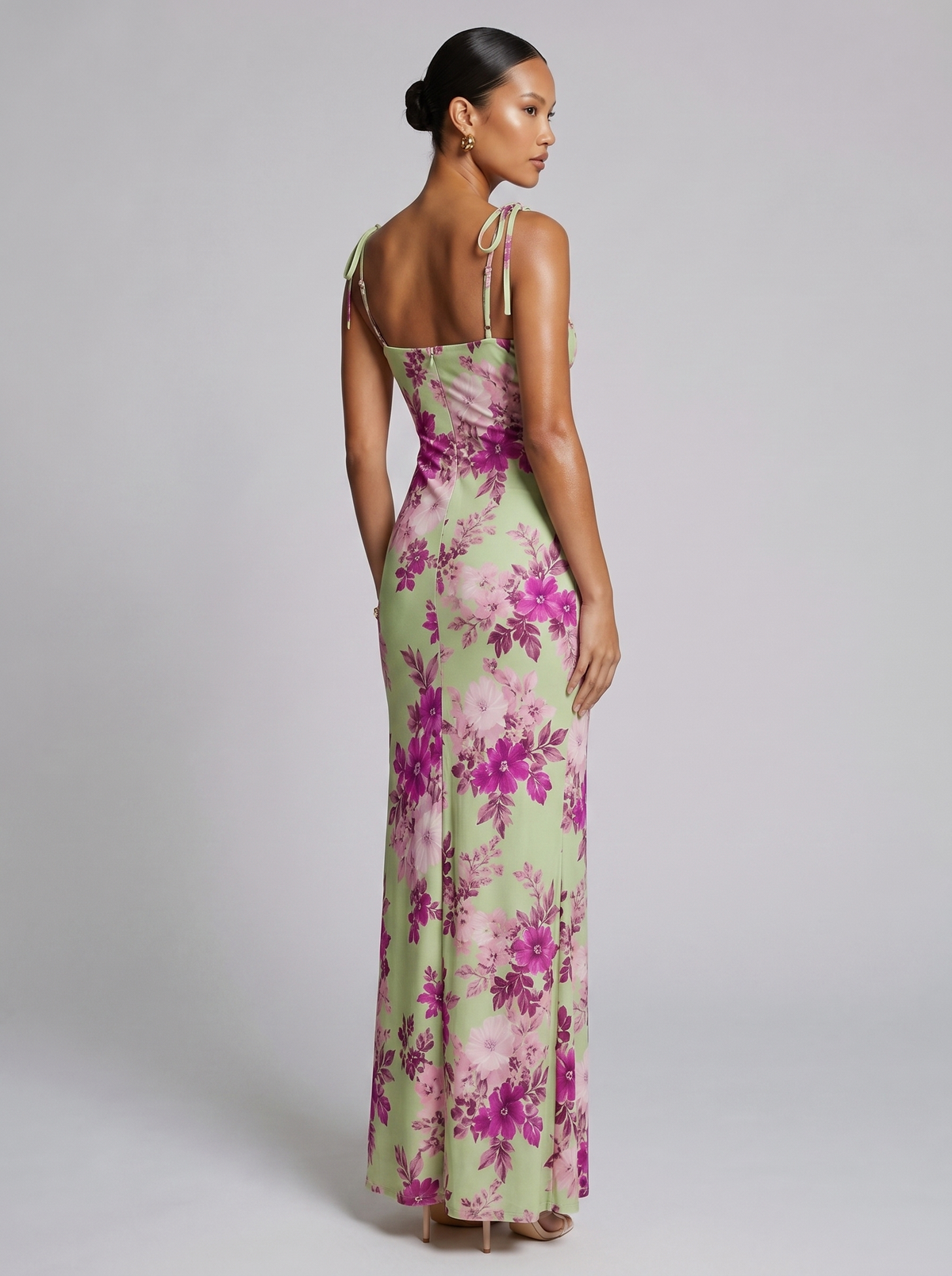 Amsterdam Printed Floral Slit Dress in Matcha Green